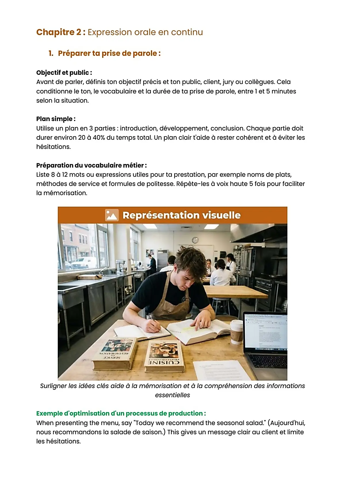 Example Fiche de Révision BP Restaurant