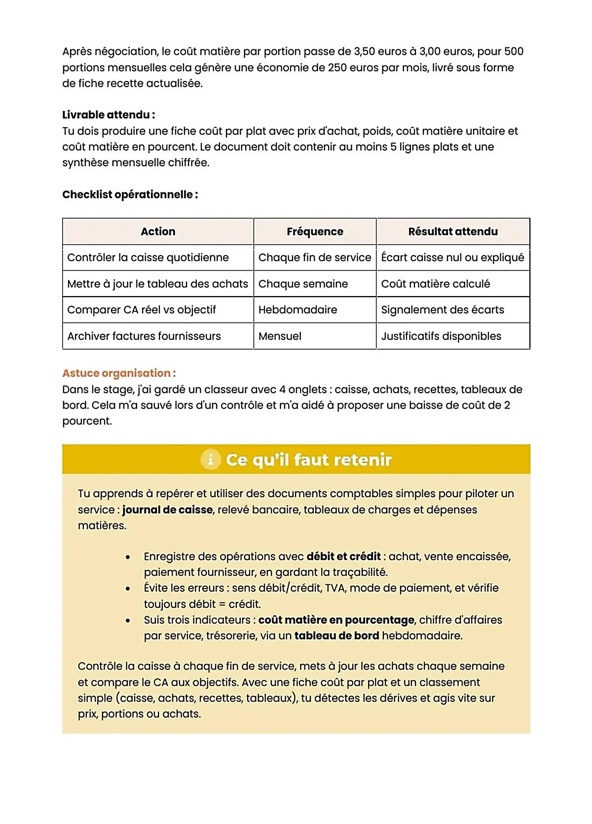 Example Fiche de Révision BP Restaurant